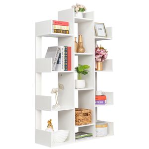 Libreria Moderna a 12 Ripiani a Forma di Albero per Casa, Ufficio e Hotel, Organizzatore per CD, Dischi e Libri, Finitura Bianco Antico - Product Image 5