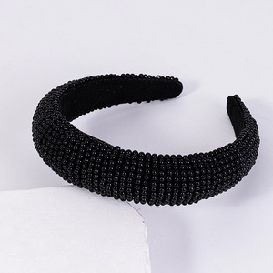 White Pearl Beaded Satin Plastic Handmade Elegant Wedding Bridal Hair Band for <b>Women</b> - Product Image 3