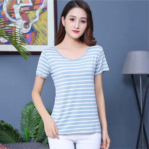 Wholesale <b>Loose</b> O-Neck T-<b>Shirt</b> High Quality Short Length Striped Design T-<b>Shirt</b> <b>Women</b> Casual Comfortable Breathable Top - Product Image 4