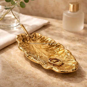 Decorative Metal Leaf Tray for <b>Vanity</b>, Console, and Coffee <b>Table</b> – Ideal for Storing Jewelry, Keys, Chocolates, and <b>Small</b> Decor - Product Image 1