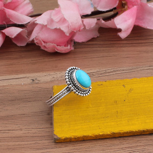 Bague empilable délicate en argent sterling fait main avec turquoise et sertissage en pointille, bijoux vintage granulés, anniversaire, mariage - Product Image 2