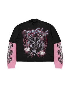 Camiseta Personalizada de Manga Larga con Doble Capa y Gráfico de Hip Hop Rock, Camiseta Estilo Streetwear con Estampado - Product Image 3