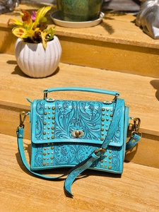 Hot Selling Vintage Fashion Western Handmade Geometric Genuine Leather Crossbody Purse Two Straps Compact Women <b>Water</b> Resistant - Product Image 6