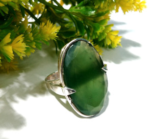 Anillo de Plata de Ley 925 Hecho a Mano con Incrustaciones de Jade Nefrita Verde Natural, Estilo Bohemia, para Mujer - Product Image 3