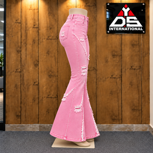Vaqueros acampanados de mezclilla para mujer, pantalones de pierna ancha con dobladillo acampanado, estilo cómodo, diseño personalizado, ropa casual, ajuste a la moda - Product Image 3