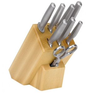 8 Piece Stainless Steel <b>Kitchen</b> Knives Set with Wooden Storage Block Metal Handles <b>Kitchen</b> <b>Scissors</b> and Sharpening Steel - Product Image 3