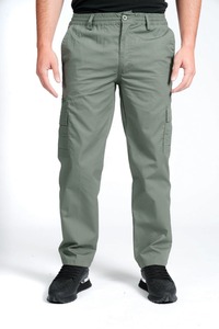 Pantalon cargo en toile pour homme, taille élastique, coupe décontractée, 100% coton, délavage foncé, style décontracté uni, respirant, écologique - Product Image 3