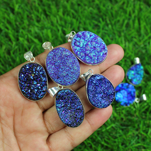 จี้ตัวเรือนอัญมณี Druzy,เครื่องประดับสร้อยคอชุบเงินสเตอร์ลิงเครื่องประดับจี้อัญมณีสไตล์โบโฮไทเทเนียมธรรมชาติ - Product Image 6