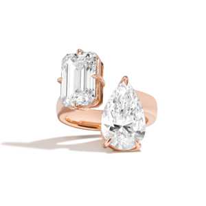Anillo de compromiso Toi Et Moi con diamantes cultivados en laboratorio, corte esmeralda, 3.5 quilates en total, oro macizo de 14K/18K, doble piedra, moderno, para novias. - Product Image 5
