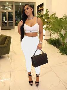 Ensemble deux pièces sexy pour femme, débardeur et pantalon, style urbain, printemps, noir uni, taille polyvalente, coupe régulière, polyester - Product Image 4