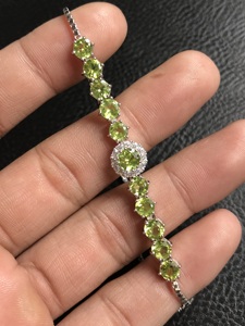 Trendy Design Classic Round Cut Peridot Gemstone Tennis <b>Bracelet</b> For Women <b>Sterling</b> <b>Silver</b> 5x6 Mm Stone Size Fine Jewelry Set - Product Image 3