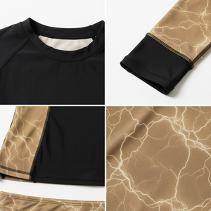 Ensemble de maillot de bain rashguard personnalisé pour femme, haut à manches longues avec empiècements contrastants, bas de bikini imprimé sur le côté - Product Image 5