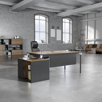 Bureau de travail individuel moderne avec armoire de rangement latérale, plateau en bois et structure métallique pour espace de travail d'entreprise – Vente en gros