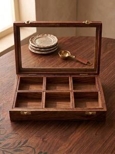 Caja de Almacenamiento de Madera con Compartimentos Divididos para Frutos Secos, Exhibición de Mesa, Madera Maciza Hecha a Mano, Cuadrada, Pulida, Artesanía - Product Image 6