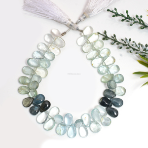 Perles de pierres précieuses en aquamarine naturelle facettées lisses en forme de poire, brin de 8 pouces, qualité supérieure, 6,5x8,5 7x16 mm, fabrication de bijoux DIY - Product Image 1