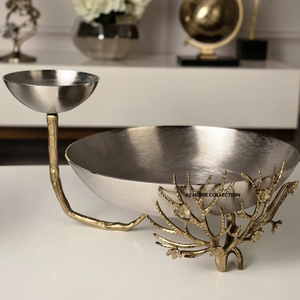Bol en métal de haute qualité, bol de service élégant avec support en métal doré pour la décoration de mariage à un prix impressionnant - Product Image 1