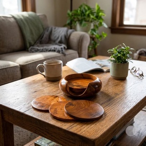 Preciosos posavasos de madera personalizables, redondos y cuadrados, resistentes al calor, de madera de acacia, para cocina, hogar y hoteles, de Falah International - Product Image 1