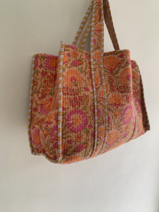 Quilted Cotton Tote Bag – Floral Block Print Shoulder Bag, Jaipur Bohemian Eco Friendly Everyday Tote Handmade <b>Gift</b> <b>for</b> <b>Her</b> - Product Image 3