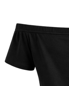 Camiseta Negra de Mujer con Hombros Descubiertos, Manga Corta, Corte Ajustado, Estilo Casual de Verano, Moda Urbana, Fabricante OEM Personalizado - Product Image 2