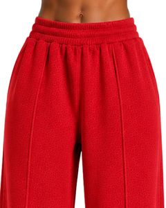 Pantalon de jogging décontracté pour femme, personnalisé par le fabricant, rouge, coupe large, taille haute, ample, style streetwear, pour le quotidien - Product Image 5