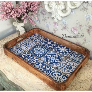 Bandeja de Servir de Madera de Mango con Incrustaciones Florales Hechas a Mano, con Asas, Plato Rectangular Decorativo para Mesa y Decoración del Hogar, Ideal para Regalo - Product Image 5