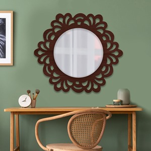 Modern design Hexagonal Mango Wood laser cut wall <b>mirror</b> available in customized size shape design for living room dining space - Product Image 2