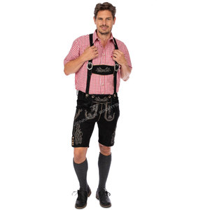 Nouvelles Lederhosen bavaroises noires courtes avec bretelles, shorts en daim de chèvre de haute qualité pour hommes, pour l'Oktoberfest - Product Image 2