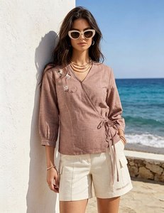 Blusa Holgada de Organza Translúcida con Bordado Floral para Mujer, Cuello en V, Manga Larga, Botones al Frente, Estilo Casual para Primavera/Verano y Fiestas - Product Image 1