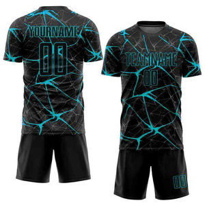 Ensemble de maillots de football personnalisés pour hommes, noir et blanc, imprimé par sublimation, polyester respirant, col en V, anti-bactérien, manches courtes - Product Image 5