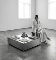 Table basse carrée moderne anti-traces de doigts en acier inoxydable, table d'appoint au design métallique élégant pour les intérieurs contemporains