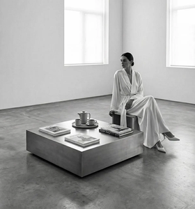 Modern <b>Square</b> Shaped Coffee <b>Table</b> Anti Fingerprint Stainless Steel Accent <b>Table</b> Sleek Metal Design for Contemporary Interiors - Product Image 4