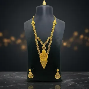 Luxury 24K & 18K Gold Plated African Long Necklace Set Nigerian <b>Bridal</b> Wedding Jewelry Flower Design Classic Style - Product Image 4