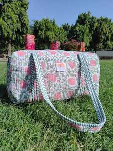<b>Large</b> Luxury Sport Cotton Quilted Duffle Tote Shoulder <b>Bag</b> Floral Print Washable Eco-Friendly Yoga Shopping <b>Beach</b> Boho Weekender - Product Image 2