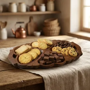Bandeja de Madera para Frutos Secos, Bandeja de Servir de Madera Hecha a Mano, Vajilla Rústica Decorativa para Frutos Secos, Cocina, Comedor, Hogar, Restaurante - Product Image 6