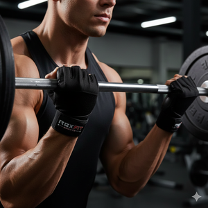 Rexfit Half <b>Finger</b> Gym Gloves Black Mesh Breathable Non Slip Adjustable Wrist <b>Strap</b> Hook and Loop Closure Weight Lifting Unisex - Product Image 3