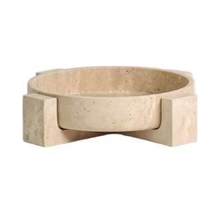 Juego de 2 Cuencos de Piedra Travertino Geométricos, Diseño Moderno y Elegante, Color Beige Neutro, Perfectos para la Decoración del Hogar o la Oficina - Product Image 1