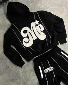Unisex 100% Cotton Casual Solid Sweat Suits Set High Custom Embroidery Hoodie Sweatpants Heavyweight Baggy Men Winter OEM - Product Image 5