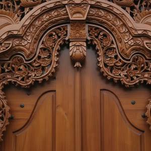 Porte d'entrée double en teck massif sculpté à la main, style traditionnel indonésien, porte principale personnalisée pour villa ou maison - Product Image 2
