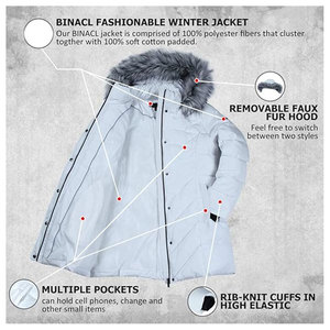 เสื้อแจ็คเก็ตพาร์ก้าผู้หญิงแบบมีฮู้ดสำหรับฤดูหนาว  บุหนา อุ่นสบาย มีกระเป๋า  เสื้อโค้ทกันหนาวทันสมัย - Product Image 4