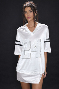 Maillot de football américain graphique en cristal de qualité supérieure, unisexe, en tissu de soie brillant, avec logo personnalisé en strass, style streetwear, fabricant - Product Image 5