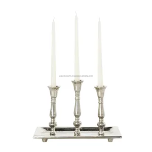 <b>Silver</b> Three Arm Candle Stand Metal Tabletop Home Decoration Bar Shape Durable Candle Holder - Product Image 5