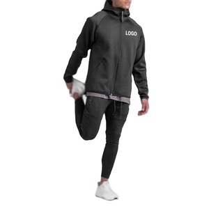 Veste de fitness solide à la mode pour hommes, sweat à capuche à fermeture éclair complète, en coton, polaire éponge, sweat à capuche vierge de poids moyen pour la saison d'automne - Product Image 6