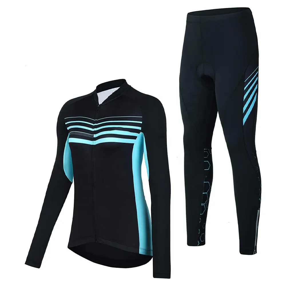 Women's Sublimated Cycling Long Sleeves Jersey Pant Set Sports Outerwear Cycling Riding Uniforms