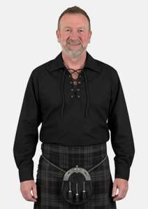 Scottish Tartan Jacobite Men's <b>White</b> Cotton <b>Dress</b> Shirt Full Sleeve Turn Down Collar Formal - Product Image 3