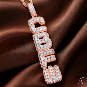 Colgante vertical de nombre en plata 925 chapada en oro rosa con letras de burbuja de moissanita, cadena de cuerda, estilo hip hop, moderno, personalizado y certificado. - Product Image 3