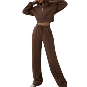 Women's Plus Size Half-Zip Cropped Lightweight Long Sleeve <b>Waterproof</b> Solid 2-Piece <b>Tracksuits</b> for Winter Outdoor Wear - Product Image 4