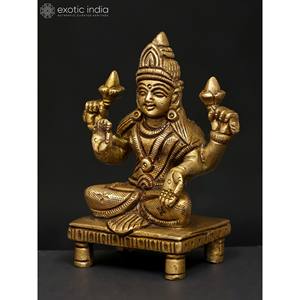 รูปปั้นทองเหลืองขนาดเล็กทำด้วยมือขนาด4นิ้วรูปปั้นเทพีลักษมีพร้อมท่าอวยพรสำหรับตกแต่งบ้านและวิหารผลิตในอินเดีย - Product Image 4
