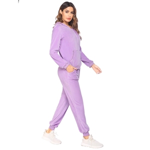 <b>Women</b> <b>Purple</b> Hooded <b>Tracksuit</b> Full Sleeve Solid Color Casual Winter Wear Elastic Waist Regular Fit Lightweight Reversible - Product Image 1