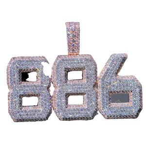 Colliers pendentifs de mode 3D 886 en argent 925 plaqué or rose, sertis de diamants Moissanite VVS D de haute qualité, certifiés GRA, style HipHop - Product Image 1