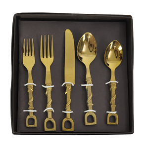 Juego de Cubiertos de Metal de Grado Alimenticio con Diseño de Estribo de Caballo, Dorado y Plateado, 5 Piezas, Caja de Regalo de Lujo, Logotipo Personalizado - Product Image 5